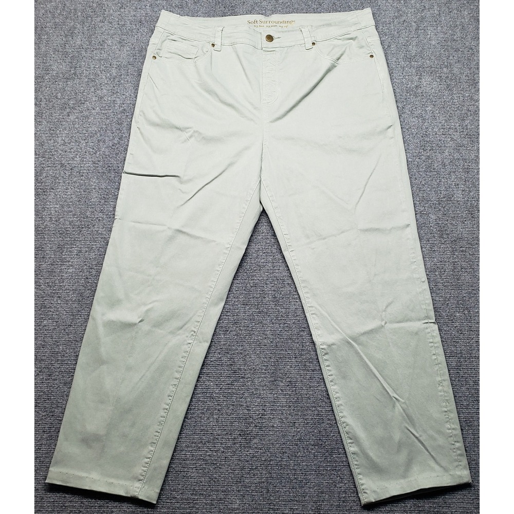 Soft Surroundings Cropped Pants Womens XL Light Green High Rise Stretch